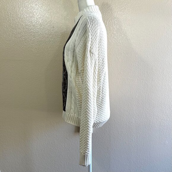 Nion de Lenclos Vtg 80s Cream Knit Turtle Two Toned Comfy Sweater - Picture 3 of 5